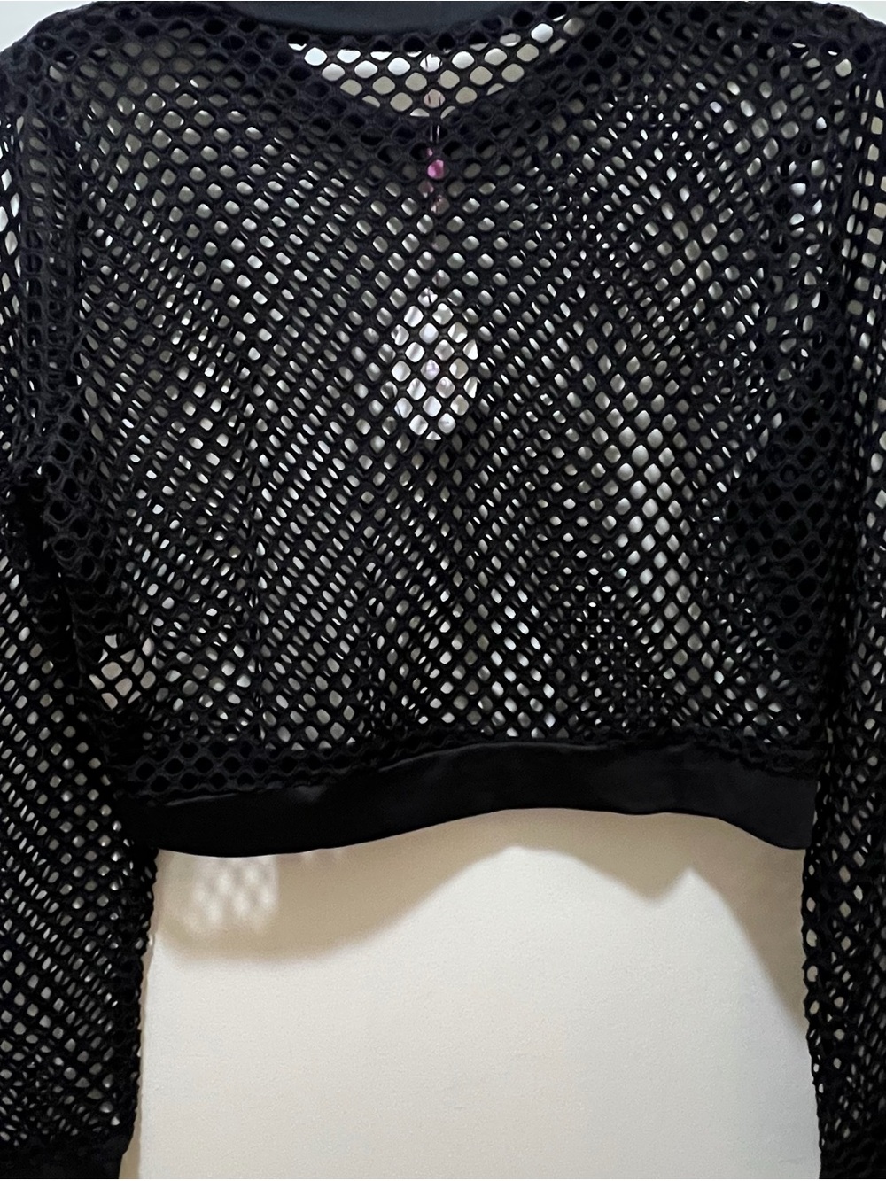 Avidlove Black Fishnet sheer Long Sleeve Crop Top edgy stretch - NWT XL - Picture 5 of 9